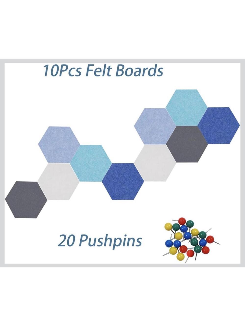 Felt Bulletin Boards- 10 Hexagon Felt Boards 20 Colorful Pushpins NEW